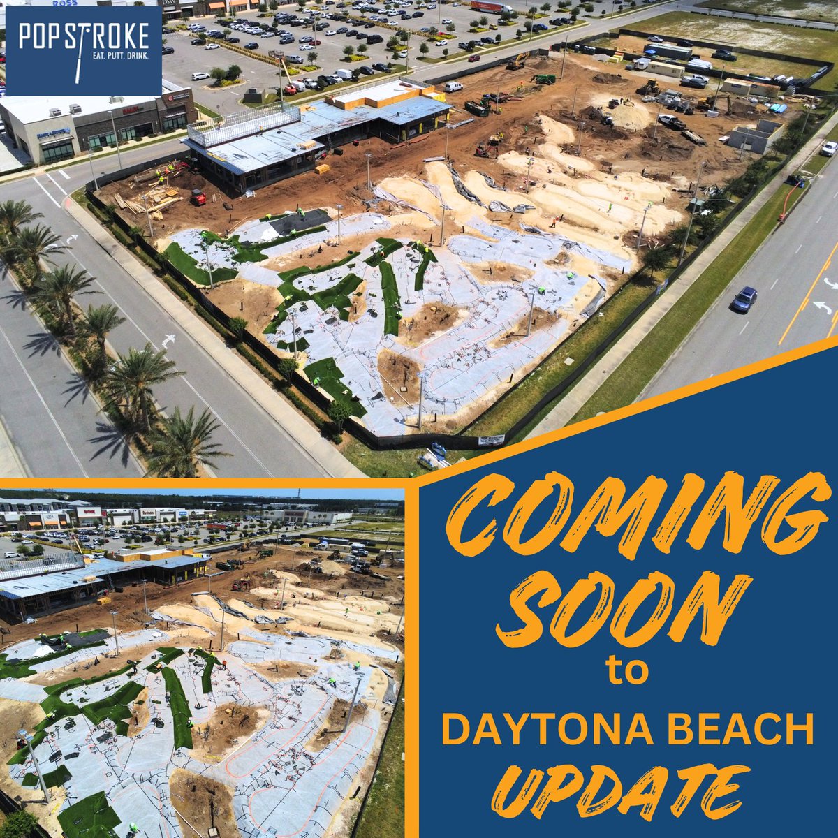 🚀 We are thrilled to share the exciting progress on PopStroke construction at Tomoka Town Center! PopStroke is a unique golf experience co-owned by Tiger Woods right here in Daytona Beach. 🏌️‍♂️ This venue features a challenging mini-golf course, a full-service restaurant, outdoor…