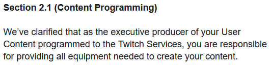 Hey <a href="/Twitch/">Twitch</a>, can you clarify?

It's safe to assume you have never provided computers, microphones, cameras, etc.

Is this a precursor to you no longer providing transcoding and requiring all users to utilize "enhanced broadcasting" and provide their own transcodes?