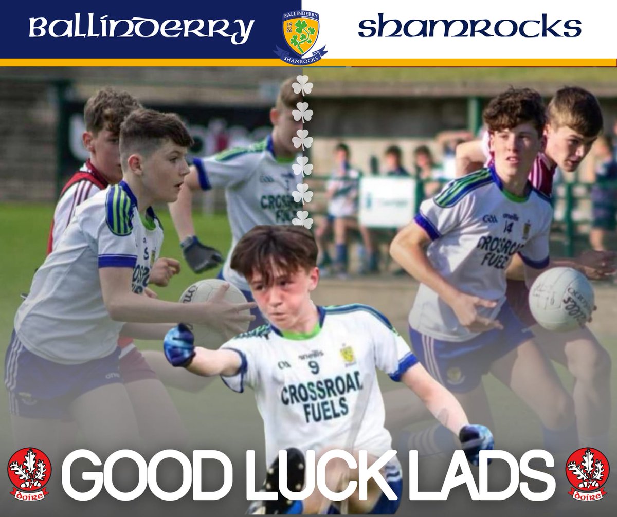 Good luck to Cormac, Leyton and Tadhg representing Ballinderry with the Derry U15 development squad as they start the group stage of the Brian McLernon Cup tomorrow ☘️