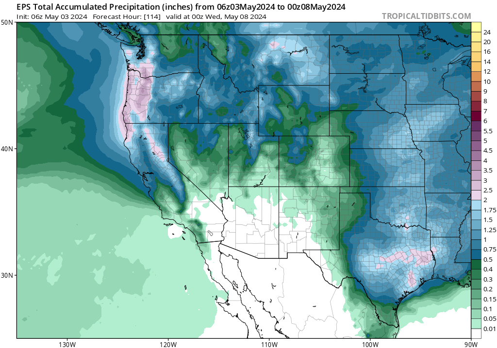 Impressive late-season low pressure system will bring short, sharp hit of cold rain (and mountain snow above ~4k ft) this wknd. Nearly everywhere in NorCal should see good soaking, w/lighter showers into SoCal. This will be quite a cold system by May standards... [1/4] #CAwx