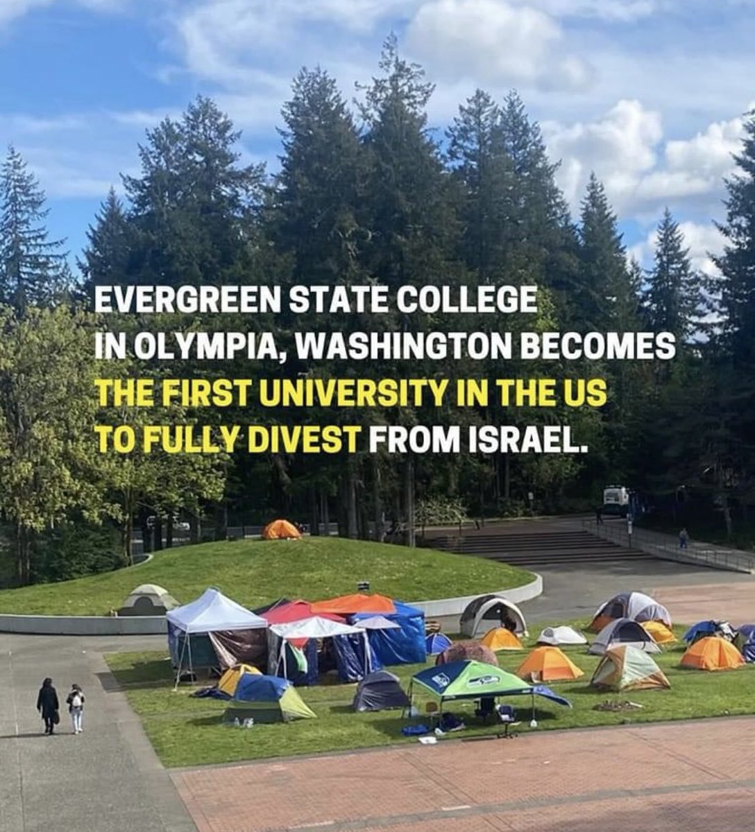 After weeks of pro-Palestine encampment on its premises, Evergreen State College in Olympia has reportedly responded to the protesters' demands by committing to fully divest from Israel.