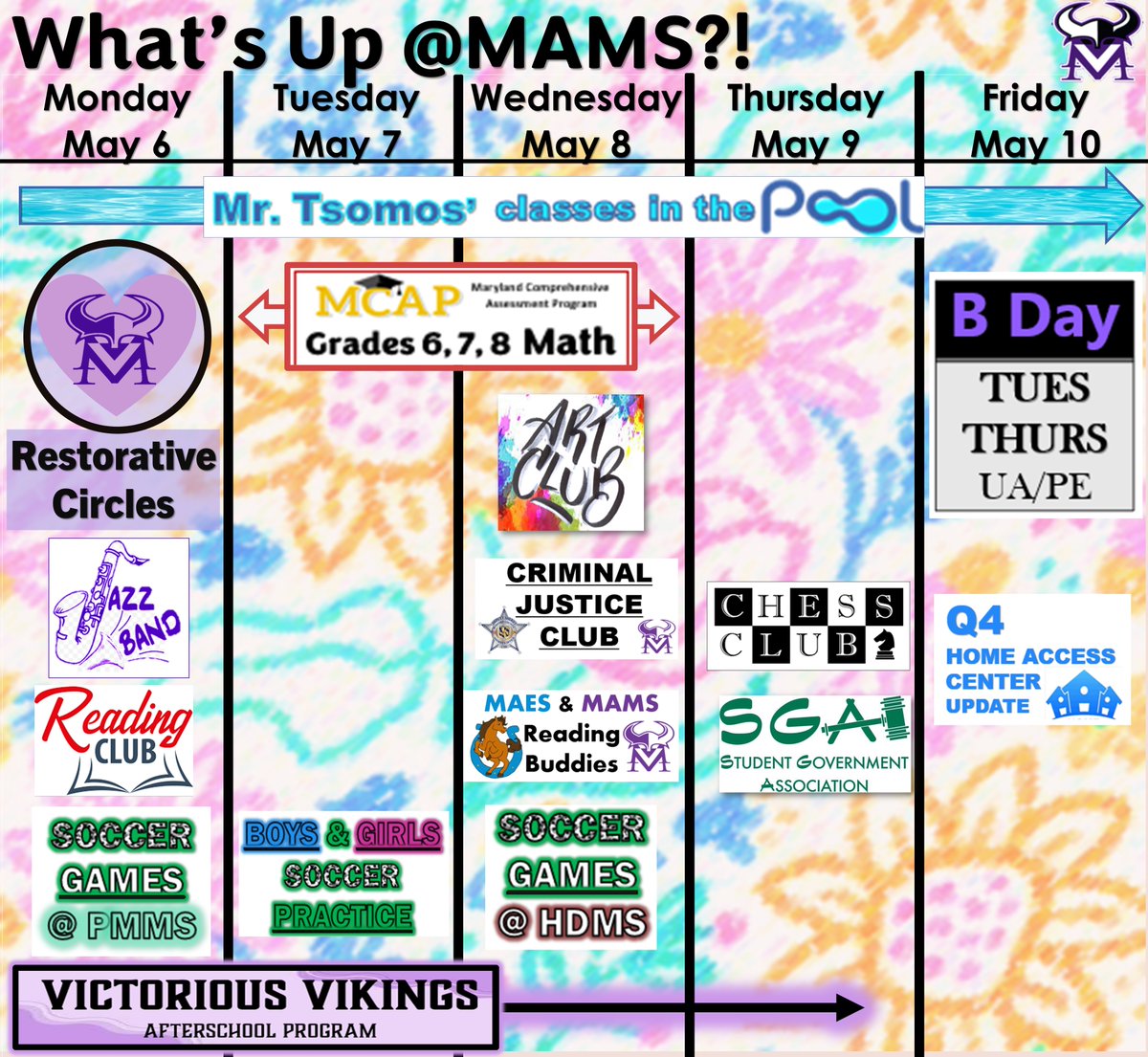 ℹ️ 📅 Here is What's Up at Magnolia Middle School May 6-10, 2024! 🟣🎼🎷🎺 📚⚽️ 🎨📖 🎉♟ ⚖️🅱️📊