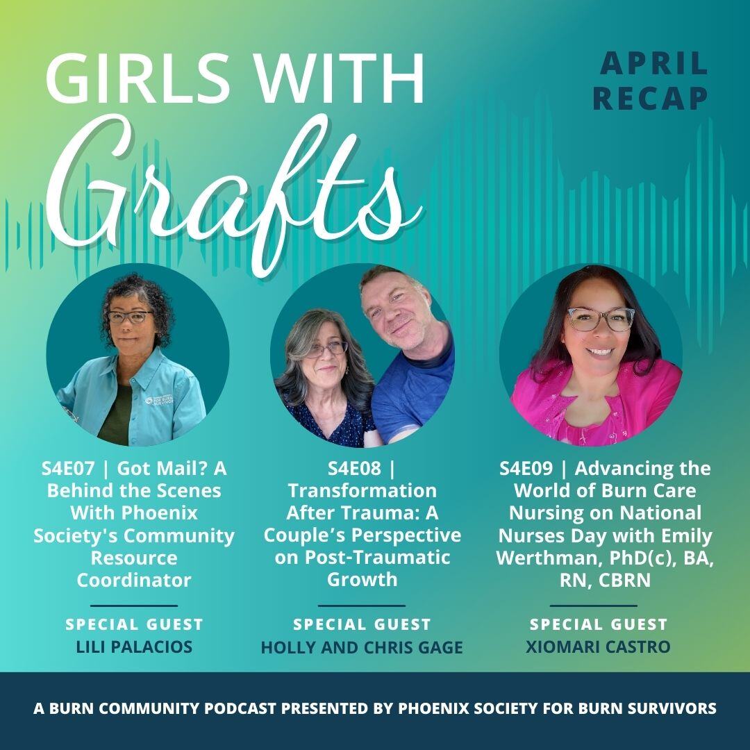 April brought more inspiring stories to the Girls with Grafts podcast! 🎙️✨ These stories showcased the resilience and unwavering support within the burn survivor community. 📣🗓️#GirlsWithGrafts #BurnSurvivor #Podcast 

Catch up on YouTube ➡️ hubs.ly/Q02tR1Hn0
