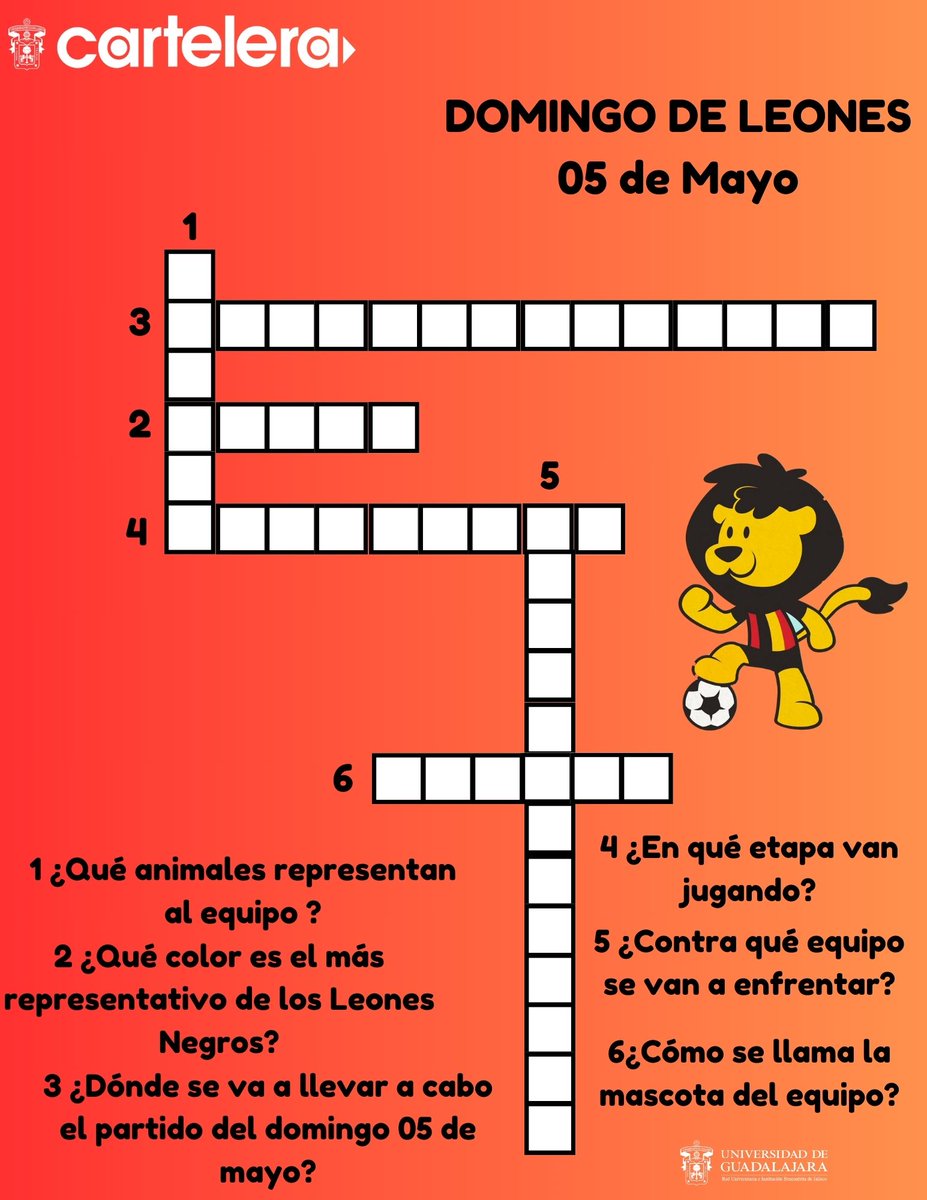 👉 Vamos a regalar 10 pases dobles para el partido entre Leones Negros vs Atlético La Paz. Tienen que completar el crucigrama que aparece abajo, ganarán los 10 primeros que contesten y nos publiquen la evidencia. 👀Está prohibido copiar las imágenes‼ ¡Suerte Leones! 🦁🐾