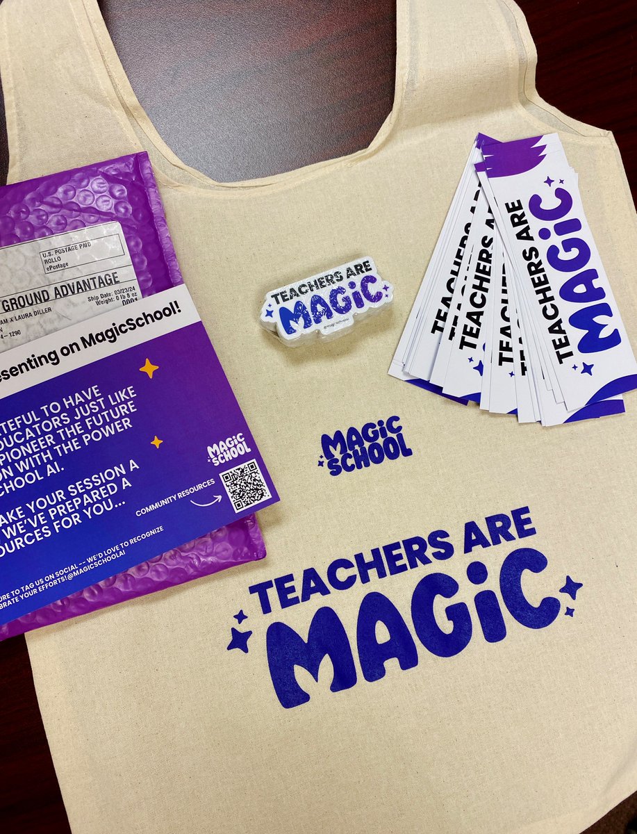 JadahJones7's tweet photo. TEACHERS ARE MAGIC 🪄 
@magicschoolai  Goodies arrived today! 

We love MagicSchool,
Yes we do,
We love MagicSchool,
How about YOU??!!💜

Cannot wait to get even more of our teachers on board. 💜 https://t.co/SFLBACfdwb