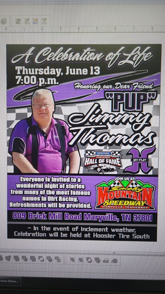 Please help me get the word out for this celebration of the life of a true friend to the racing community! Held Thursday evening week of the ⁦@lucasdirt⁩ race ⁦@smokymtnspeed⁩ 🏁
