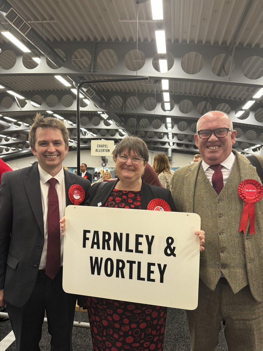 Labour GAIN - Farnley & Wortley For the first time this century, our ward has 3 Labour Councillors. The @FWLabourParty team have been working hard to show the difference Labour makes in power. Kate Haigh joins Cllr Adrian McCluskey and I - congratulations Kate 🌹