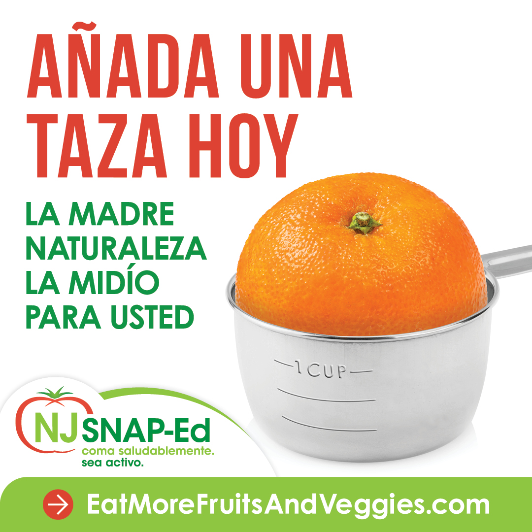 ¿Cuánto es una taza? La madre naturaleza midió por usted. Muchas frutas y verduras equivalen a 1 taza. #HealthierNJ