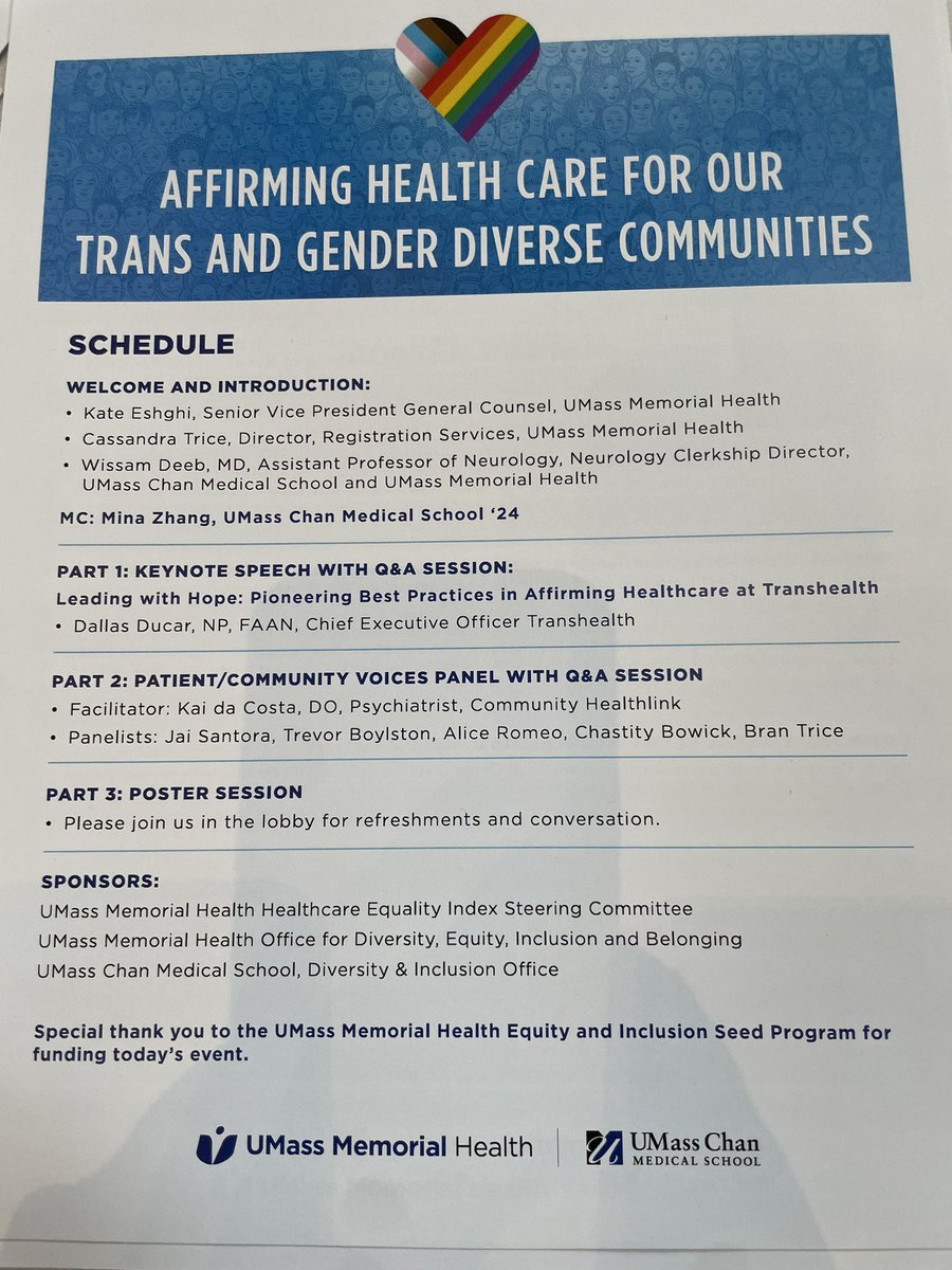 Proud of @Wissam1985 for leading the first UMass symposium on “Affirming Health Care for our Trans and Gender Diverse Communities!” @UMassChanNeuro @UMassChan @umassmemorial