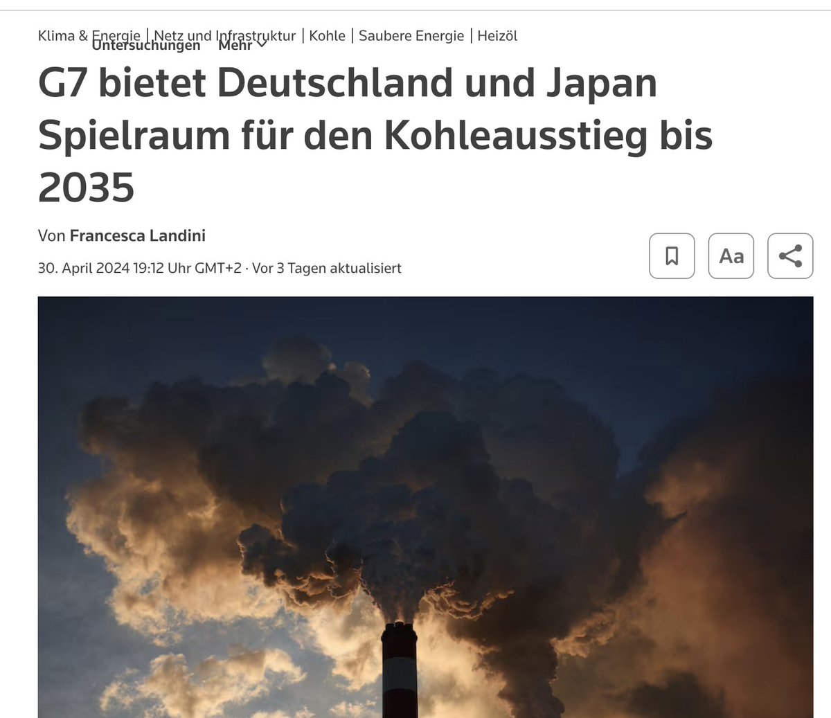 Kohleminister
#Habeck s Worte stehen im Widerspruch zu den Taten der Regierung, die um den Weiterbetrieb der Kohlekraftwerke betteln muss. Japan hat gelernt und reaktiviert leider viel zu spät seine Atomkraftwerke. Habeck steht derweil international blamiert da.…