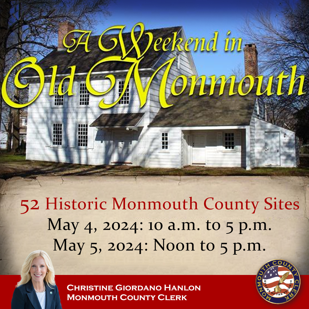 “A Weekend in Old Monmouth” is back! The annual event sponsored by @MonmouthGovNJ's Historical Commission takes place this Saturday, 5/4 & Sunday, 5/5, and features 52 historic sites throughout #MonmouthCounty open to the public! Visit https:/rb.gy/heanai for a list of sites.