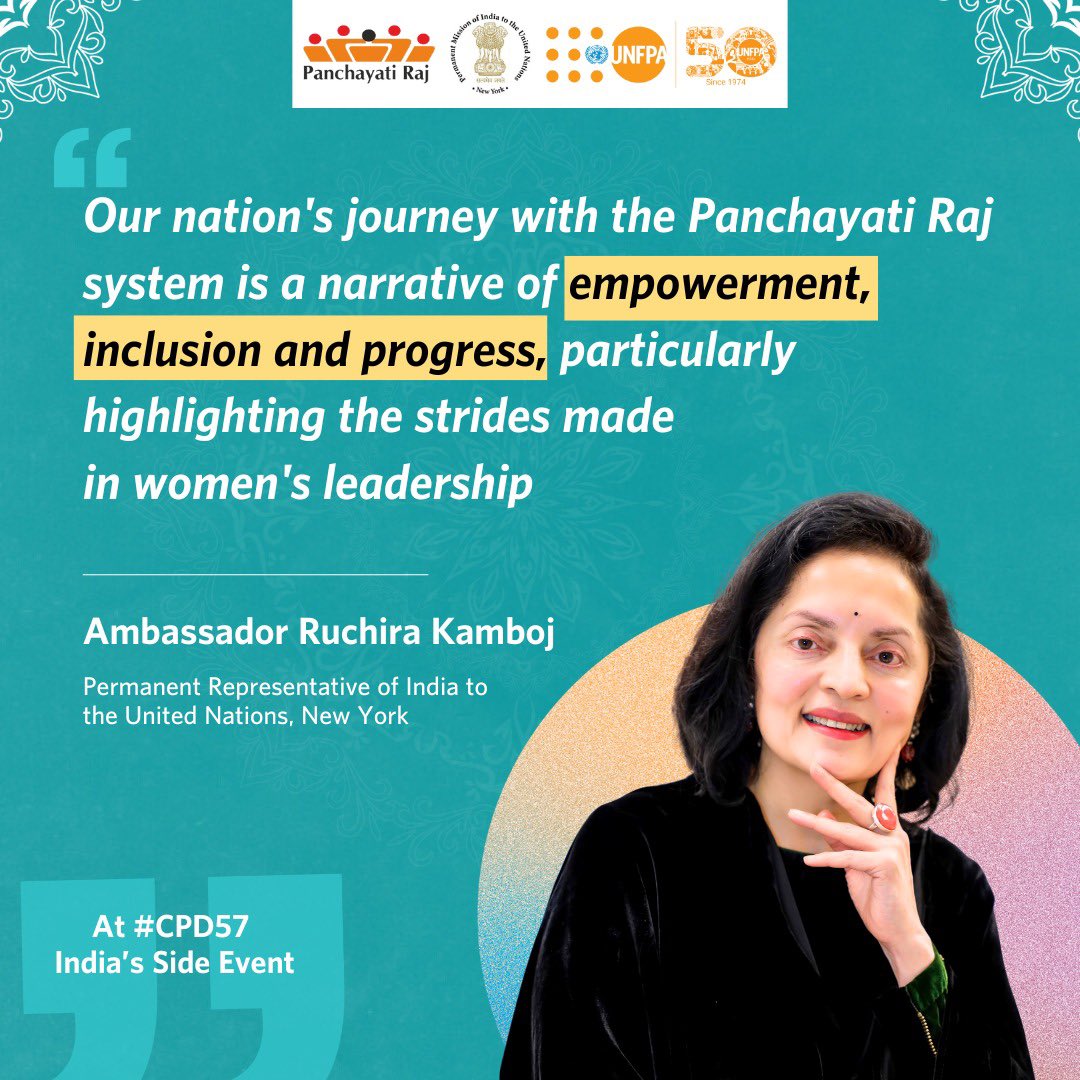 The Permanent Representative of India to the @UN, Ambassador @ruchirakamboj, kicks off today's event on Localizing the #SDGs: Women in Local Governance Leading the Way (#CPD57 Side Event) Tune in to the livestream now: webtv.un.org/en/asset/k1e/k… #GramToGlobal