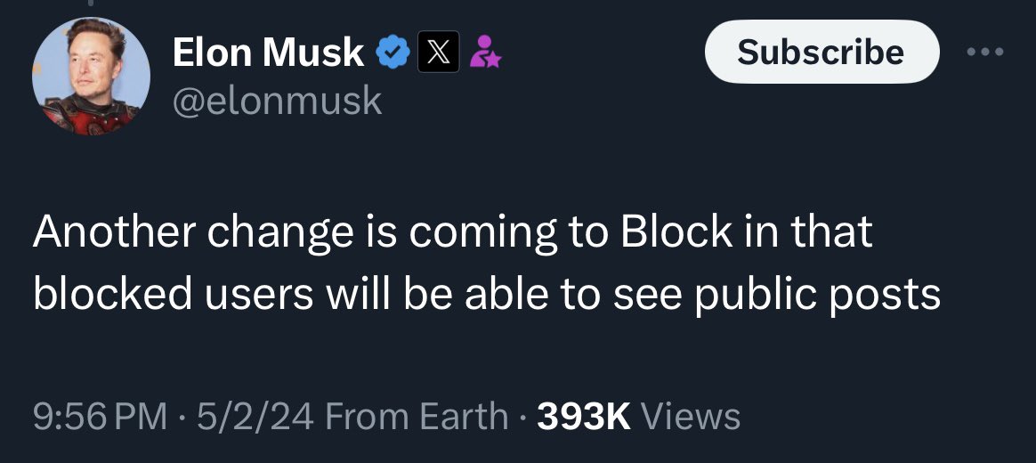 If you see a fresh new wave of trolls in your replies who follow people that you have had blocked for a while, this is why. People you’ve blocked can’t engage directly but they can now see your posts and get their followers to engage. Elon wants as much conflict as possible.