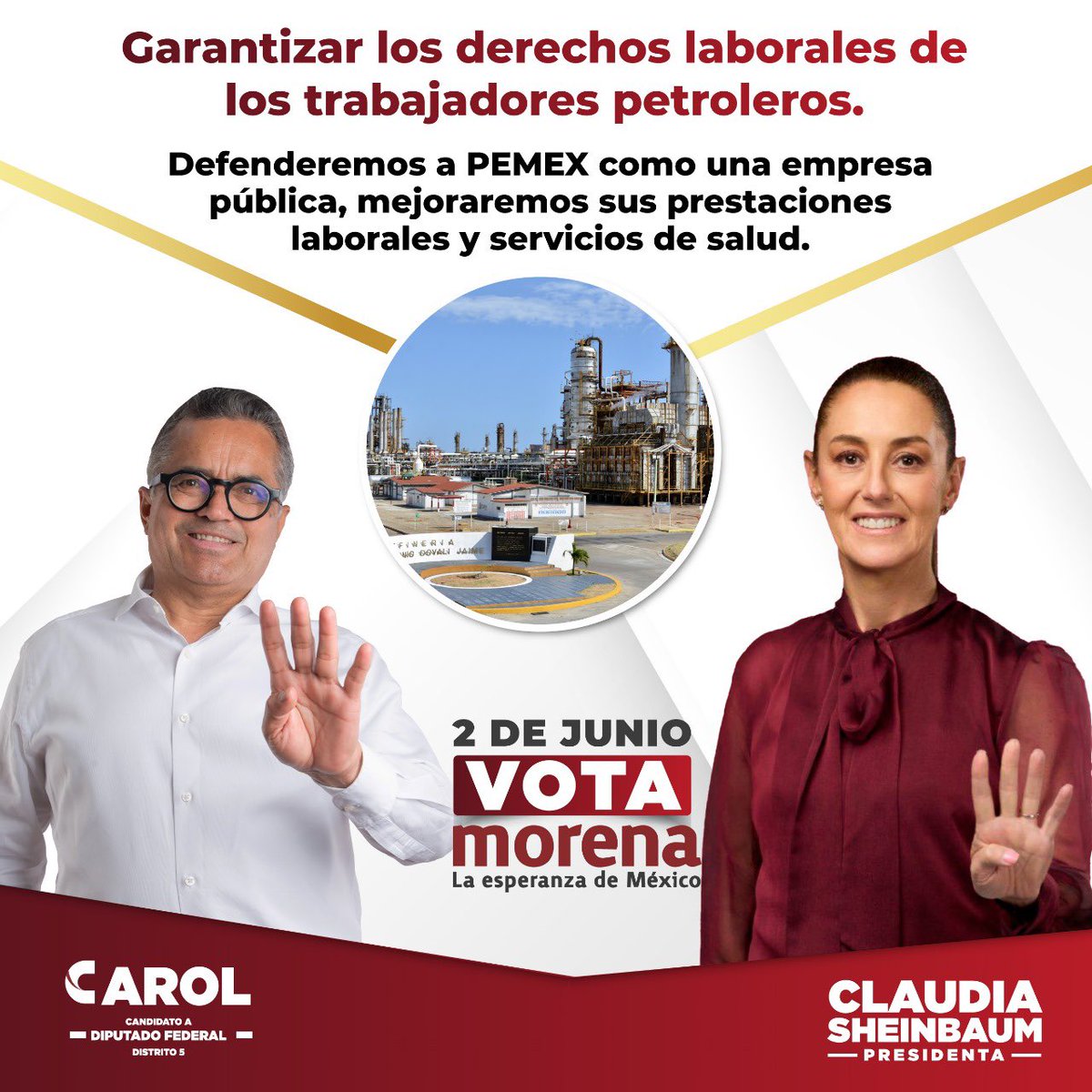 Desde la Cámara de Diputados defenderemos los derechos de los trabajadores petroleros y el de sus familias, no permitiremos que vuelvan los malos gobiernos que trataron de privatizarla, defenderemos a PEMEX como una empresa pública al servicio del país.

2 de Junio ¡Vota Morena!
