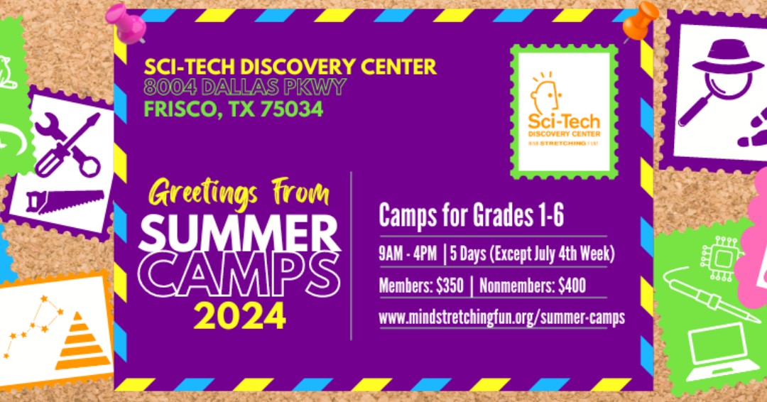 Still unsure of your summer plans? Join us at Sci-Tech for Summer Camp Fun!!!☀️🦎🔬
Registration is open and camps are filling up! Check out our website for themes, dates and details! 

#bestsummercampplano #summercamp #sciencecamp #frisco #plano #dfw