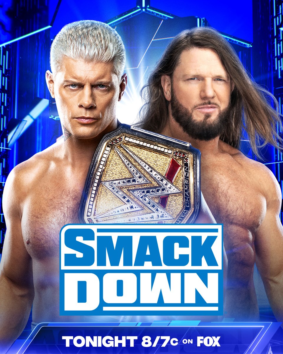 This is going to be good. Just one day before they meet for the Undisputed WWE Championship at #WWEBacklash, @CodyRhodes and @AJStylesOrg will come face-to-face one last time TONIGHT on #SmackDown! 📺 8/7c on @FOXTV