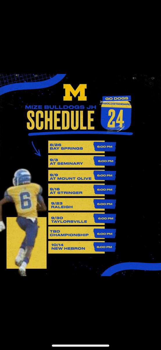 Jr High schedule and 4 of these will also include JV! Bay Springs, Seminary, Stringer, and Raleigh will all have JV games immediately following the Jr High contests.
#TheGoldStandard