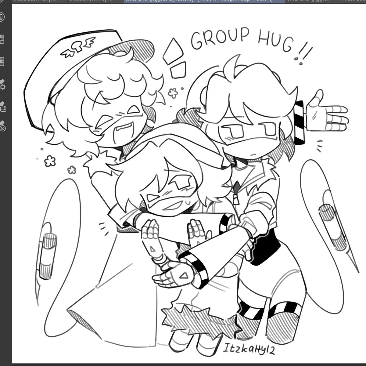 Group hug! 🫂 🫂 #murderdrones (redraw! Only if you remember!)