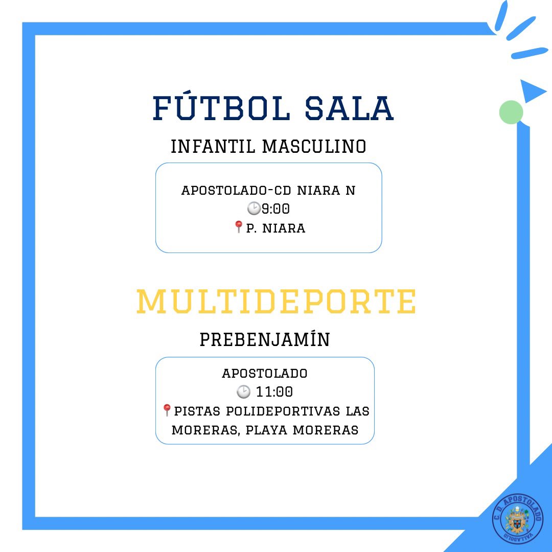 🗓️JORNADA 4/05🗓️

Este sábado, además de baloncesto, fútbol sala y voleibol, tenemos competición provincial de gimnasia rítmica🤸🏽‍♂️

Y el domingo viajaremos a Burgos con el equipo alevín autonómico de baloncesto para jugar la fase por el título de liga ⛹🏽‍♂️

¡Mucha suerte a todos!🤩