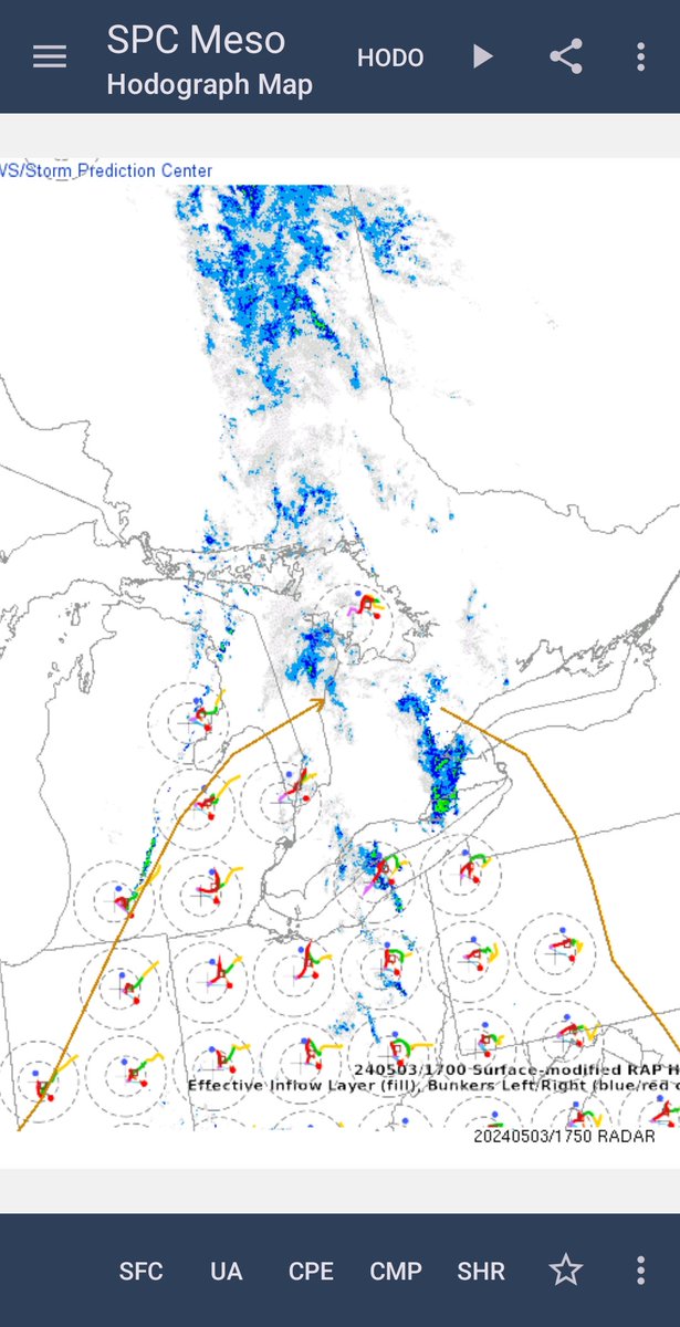 Were in a marginal risk
Warm dry air aloft is coming in,mixing  with the low level moisture it is creating a clearing.  Cape is building.
Slight chance for this evening
@odawg1019 
@HuronSupercells 
@1Weathercanada 
@CAlexMasse 
@alluringstorms