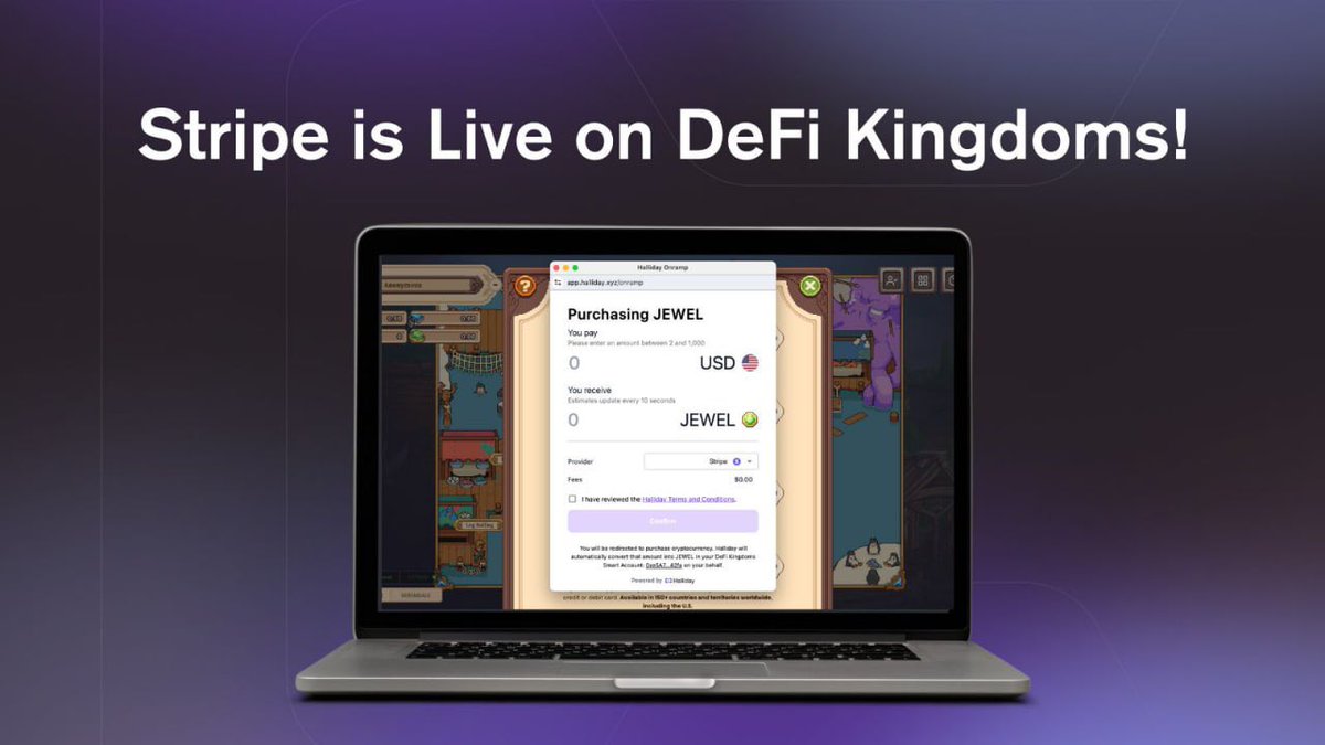 ⚔️ Don't Get Caught Empty-Handed ⚔️ @stripe integration is live on @DeFiKingdoms, allowing you to easily add funds to your wallet with just a $2 minimum. This streamlined fiat-to-crypto onramp empowers DFK players to get the resources they need to participate in the ecosystem.