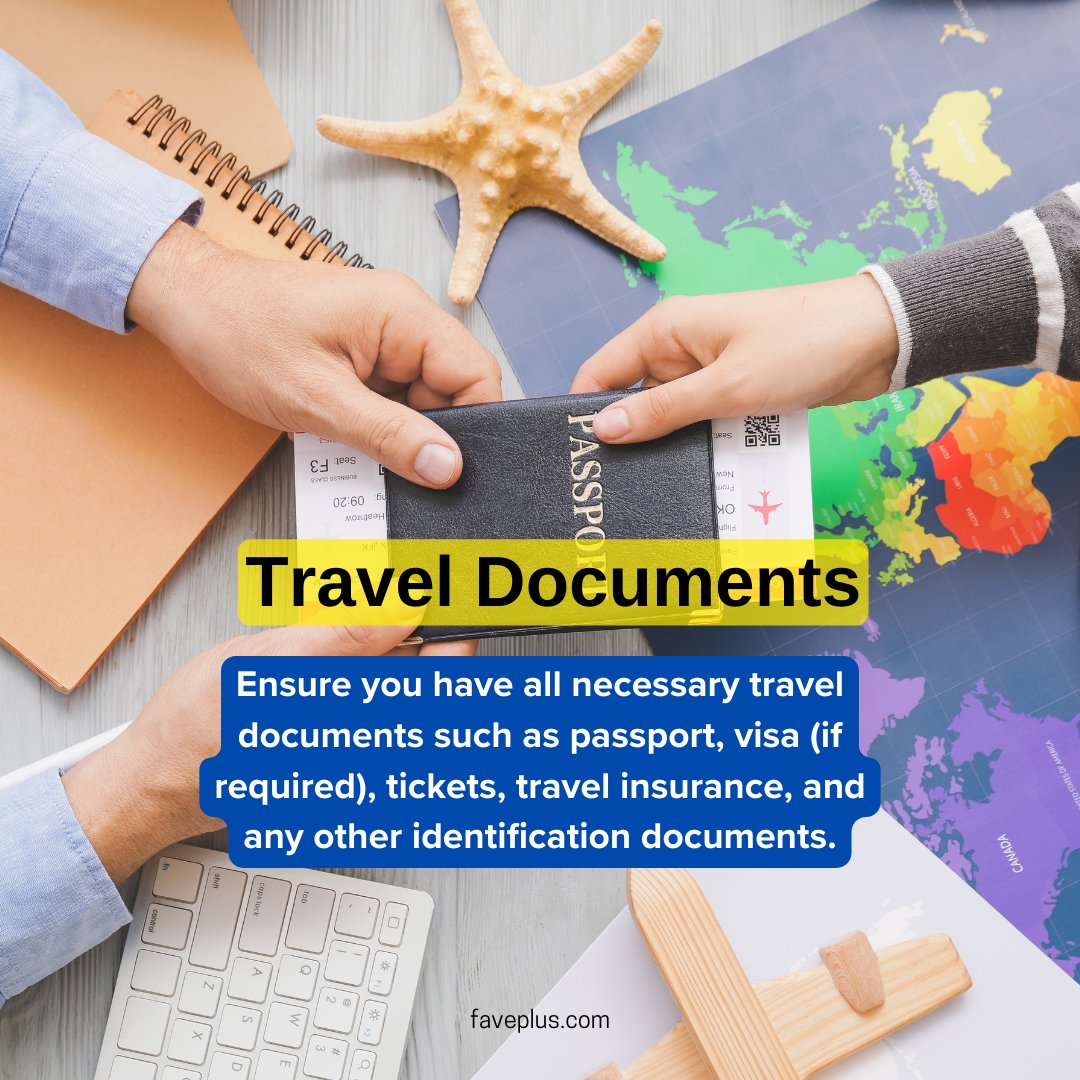 Ready to Jet Set: Passport ✅ Visa ✅ Tickets ✅ Travel Insurance ✅ Don't forget any of your essential travel documents for a stress-free journey!

#travelguide #guideline #wearetravellers #traveltips #travellerslife #travellovers #documents #traveldocuments #faveplus