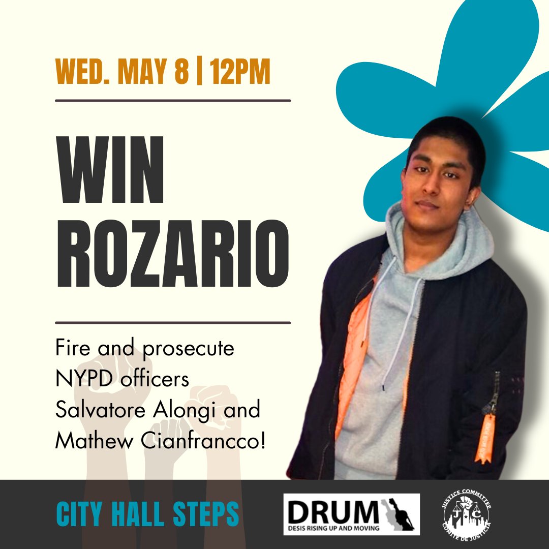 The body cam footage is proof - the NYPD killing of #WinRozario was cold-blooded murder. Officers Alongi & Cianfrocco escalated every step of the way and tased and shot Win multiple times. Come to City Hall on May 8 to stand with the Rozario family!