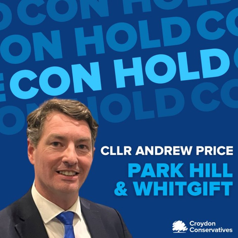 Great result for Cllr Andrew Price in Park Hill and Whitgift. Solid Conservative Hold