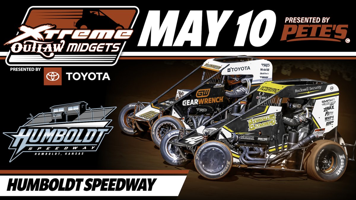 One week and we're back in action in Kansas. 👊 @HumboldtSpdwy hosts Race #7 of the 2024 #XtremeOutlaw Midget Series schedule next Friday, May 10. Midgets on fast and banked 1/4-mile are sure to thrill! Get a ticket at the gate or stream it on @DIRTVision.