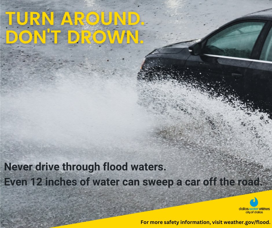 Rain is in forecast this weekend. During inclement weather, avoid high water and flooded roadways. Turn Around. Don’t Drown. Visit weather.gov/safety/flood for flood safety tips. To report flooding concerns, Dallas residents may call 3-1-1 @311Dallas @DallasOEM @CityOfDallas