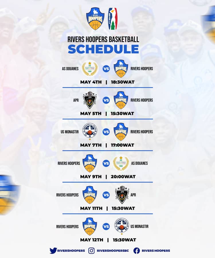 @RiversHoopers was the 1st team to represent Nigeria at @thebal in its maiden edition. The King's men are in Dakar for their 2nd appearance at the 4the edition of the African basketball event.

Time to sound the horn of support for #TheKingsMen 
#HoopersNation
#BAL4 
#TheBAL