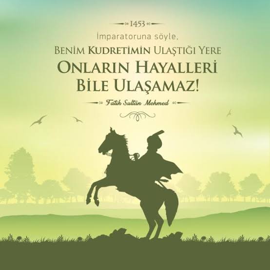 9 Yaşında Hâfız
12 Yaşında Padişâh olan
Daha önce 29 kez kuşatılan ama alınamayan İstanbul'u henüz 21 yaşındayken alan !

Kendi döktürdüğü şâhi toplarla Bizans Surlarını Parçalayan Aslan !

#FatihSultanMehmetHan