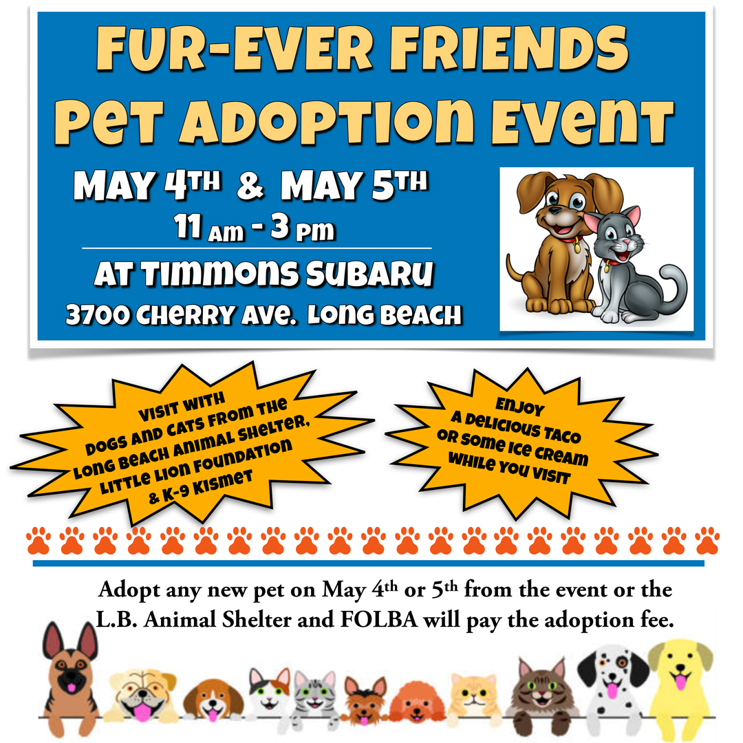 THIS WEEKEND!
FUR-EVER FRIENDS Pet Adoption Event
May 4th & May 5th / 11 am - 3 pm
At #TimmonsSubaru

Learn more: bit.ly/443FMed

#Subie #ItsASubieThing #SubaruNation #SubieLove #SubieLife #petadoption #FOLBA