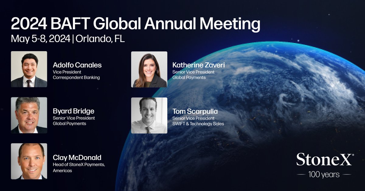 StoneX is proud to support the 2024 BAFT Annual Meeting in Orlando as a silver sponsor. We’re looking forward to being part of this global gathering of transaction banking leaders and connecting with attendees during the event!