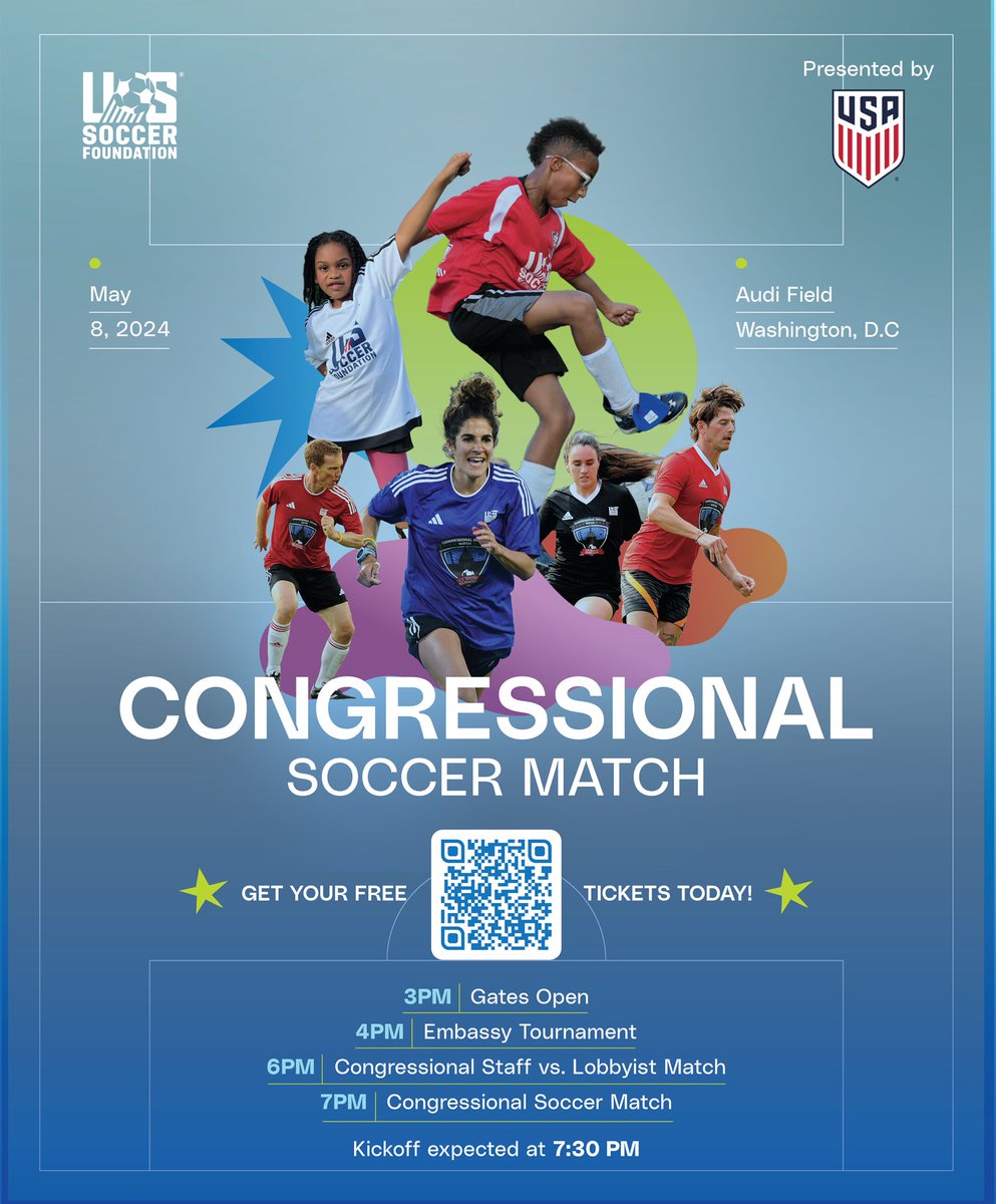 Off to DC next week for U.S. Soccer Foundation’s annual Congressional Soccer Match at Audi Field, presented by US Soccer! Free event features Members of Congress, athletes, & community leaders supporting one cause: using soccer to improve kid’s lives on/off field. Free tix here:
