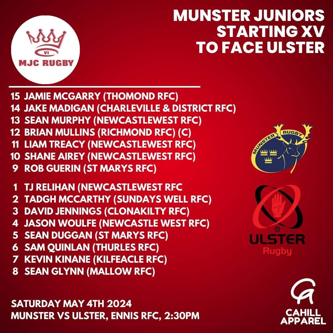 Best of luck to Rob Guerin, Sean Duggan and Christy McNamara (selector) tomorrow as they take on Ulster in @EnnisRugby. Bring it home lads #oneloaf