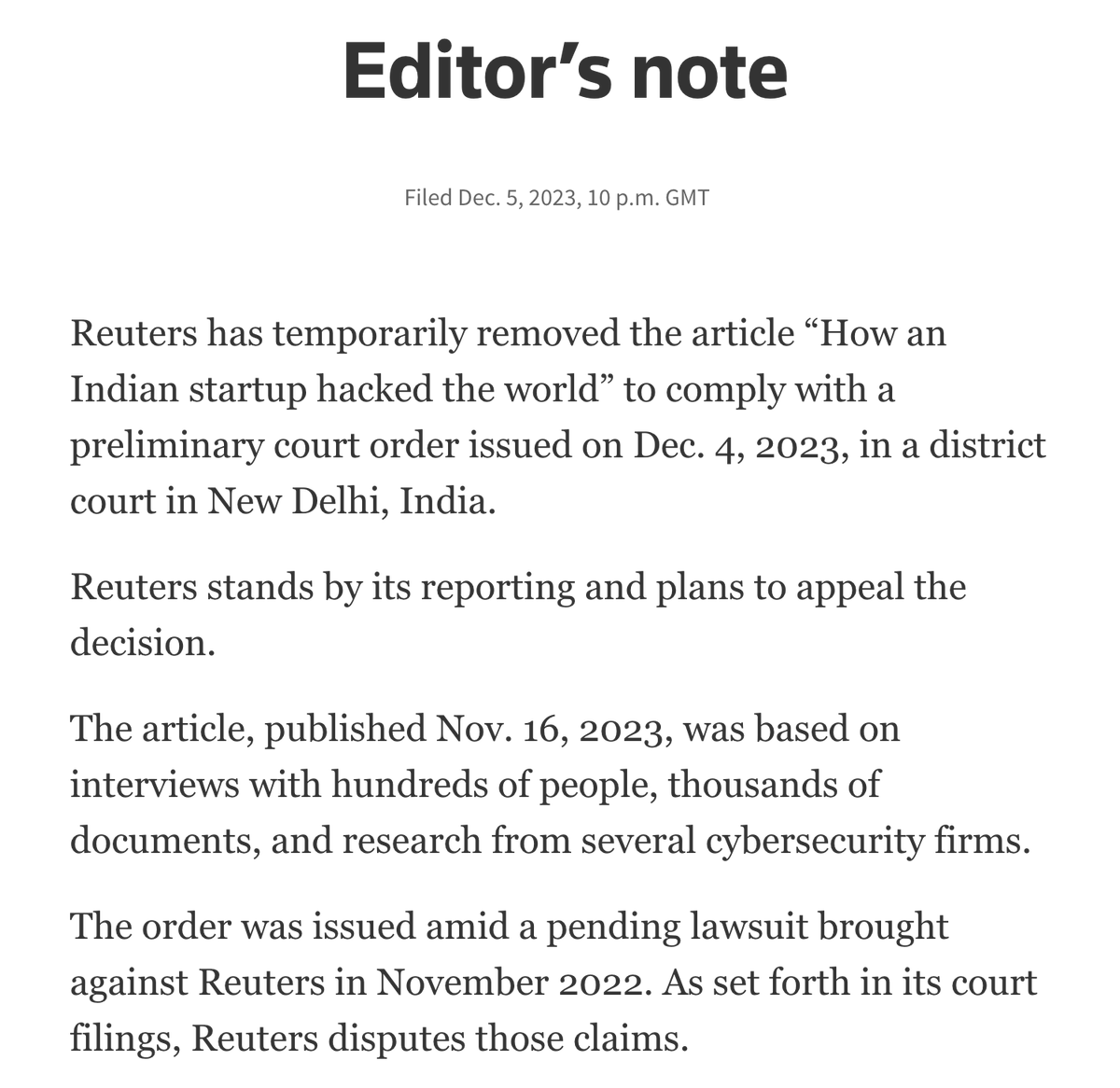 Today is Press Freedom Day. A reminder that on 12/3/2013, an exposed Indian hack-for-hire firm used a foreign court to *censor* US investigative reporters writing for the US public about US (and other) victims. Reuters killed the story—no US politician has done anything about it.