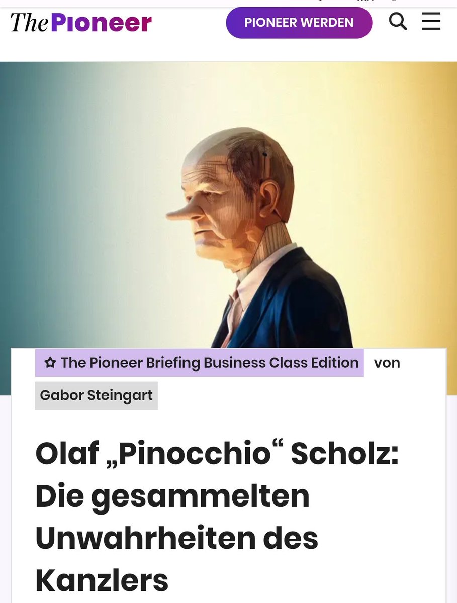 Olaf „Pinocchio“ #Scholz: Die gesammelten Unwahrheiten des Kanzlers

Lieber #ThePioneer, lieber Gabor #Steingart ihr müsst das verstehen. Er kann sich doch nicht erinnern🥳🥳🥳

Trotzdem ein🎯 für diese Titelbild!💯