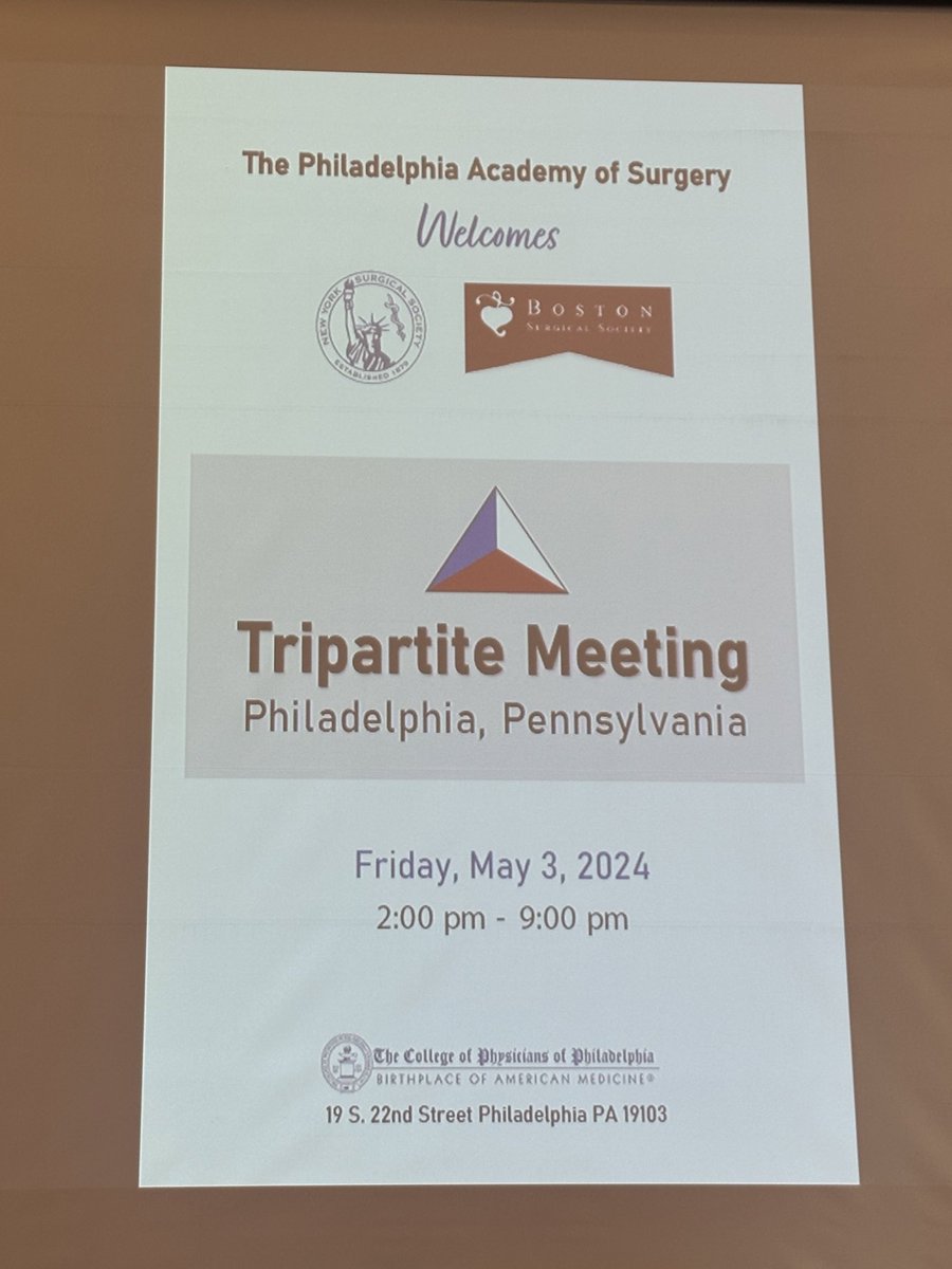 Looking forward to today’a joint meeting of @PhilAcadSurgery @BostonSurgical and New York Surgical Society at @CollegeofPhys!