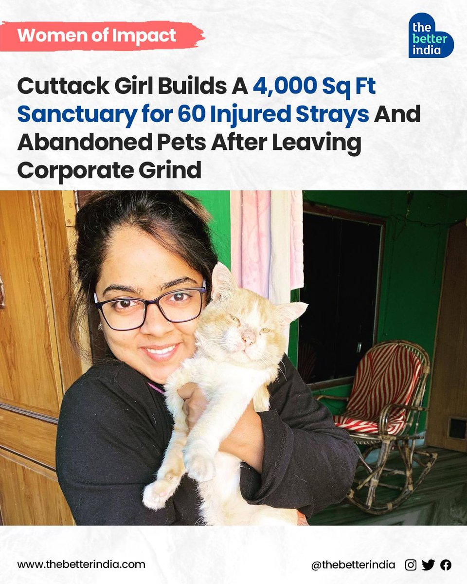 A guardian angel to over 60 injured stray animals and abandoned pets at her sanctuary in Odisha, Saini Mishra is truly rewriting the story of compassion and kindness. 

#AnimalRescue #SaveAnimals #ShelterAnimals #AdoptDontShop #SusrushaShelter #CuttackDogs #AbandonedPets #Odisha