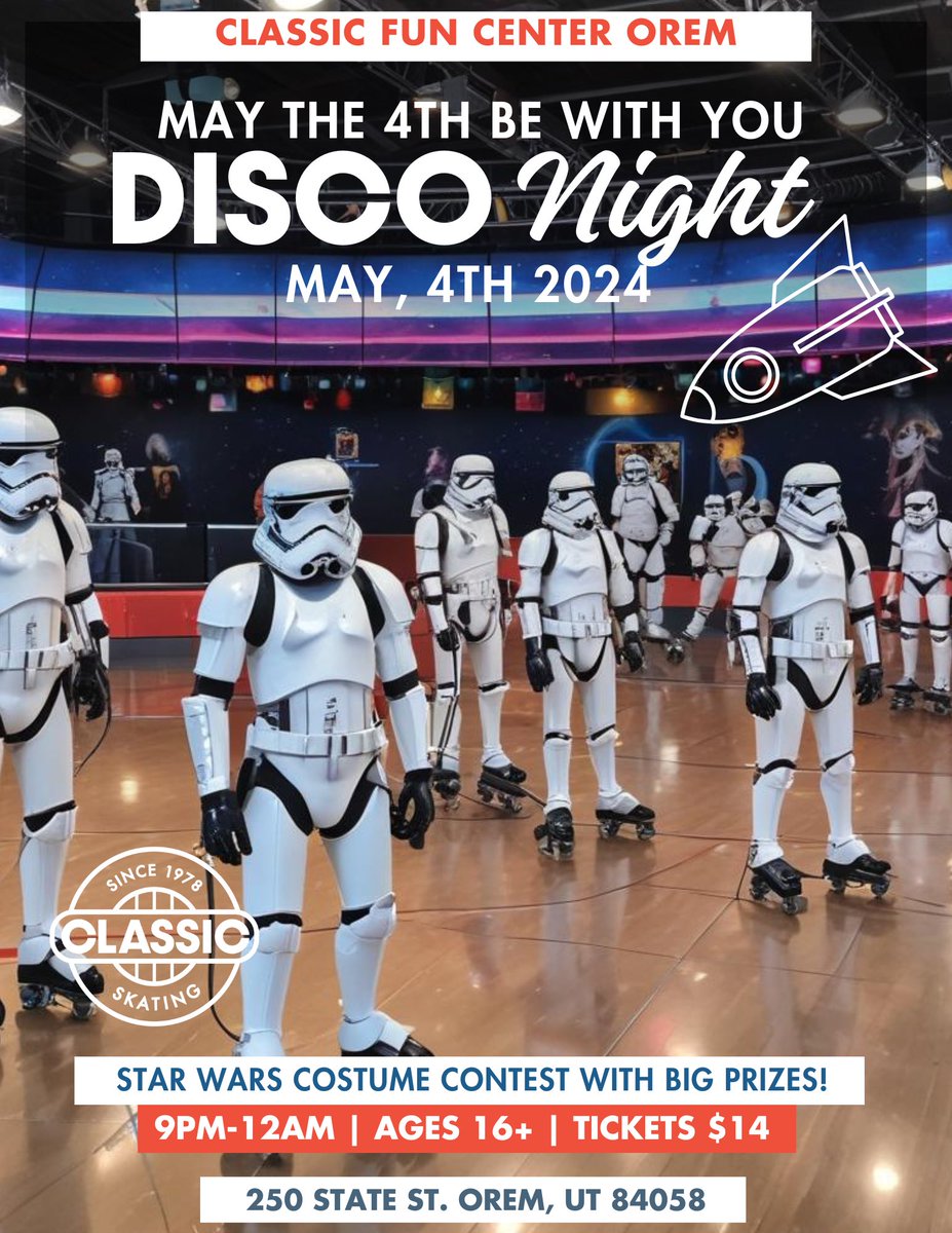 classicfunorem's tweet image. What’s everyone doing for Star Wars day? 👀 We think there’s only one right answer… 
#MayThe4th #disco #skating #StarWars
