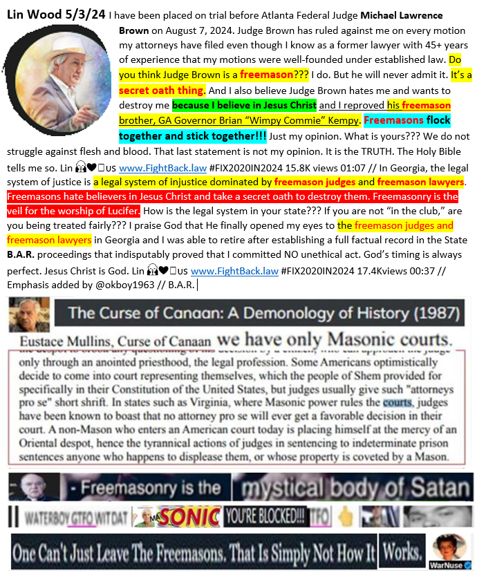 okboy1963's tweet photo. "Freemasons hate believers in Jesus Christ
and take
a secret oath
to destroy them..."
~Lin Wood������...
#MasonicCanaanites #Vigano
#WarNuse #LettersToGrandma https://t.co/Bq1cMGRh9V