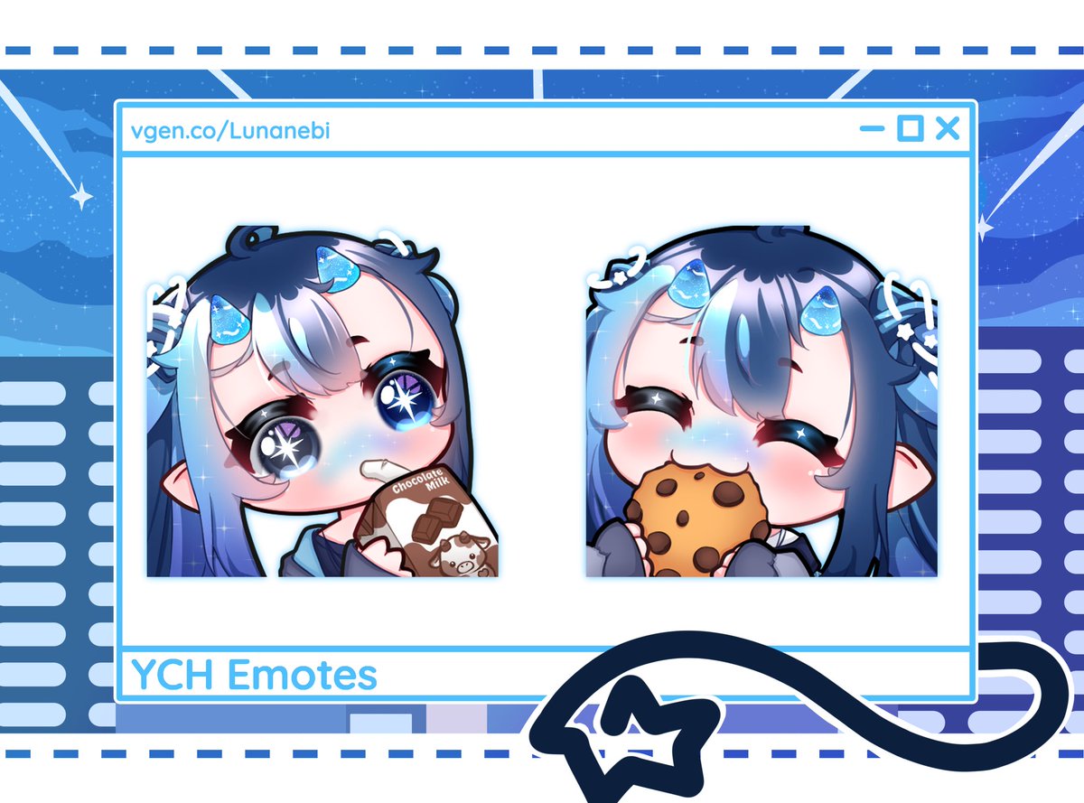 🍪48hr Emote Raffle🍪

One winner will get this YCH emote set

To enter:
✨ Like, RT and be following
✨ Comment your character reference 

#artraffle #Vtuber #ArtistOnTwitter