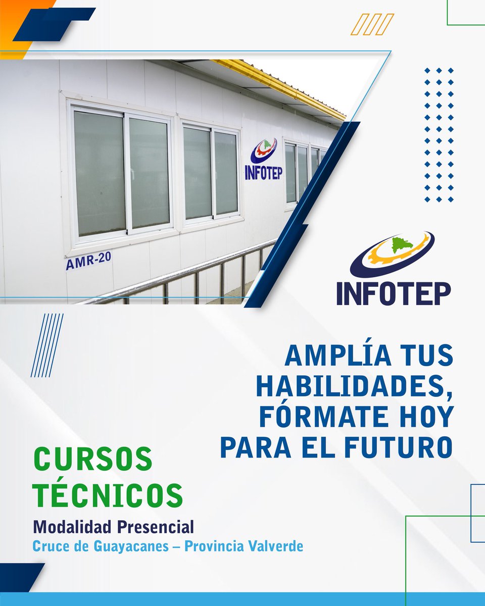 InfotepRD's tweet image. ¡Fórmate para el futuro! 🤩

📍Provincia Valverde 

Para mayor información, favor comunicarse a nuestro Centro Tecnológico Comunitario Cruce de Guayacanes:

📲 829-537-0764

¡Esperamos por ti!   

#CapacitarEsProgresar
#INFOTEPteImpulsa
 #Progreso #Superación
