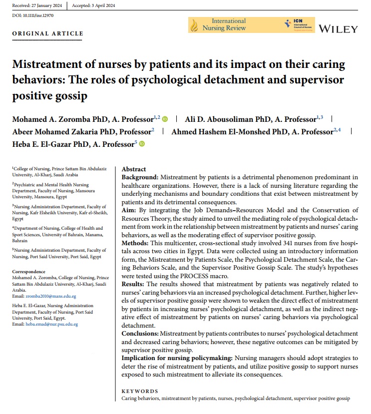 🎉Our recent #study has been published in the prestigious Top 10% #Nursing #Q1
@INR_Journal, a collaborative effort between the
@ICNurses and @WileyGlobal @Wiley_Nursing
📷 Full Article: doi.org/10.1111/inr.12…
#NursingResearch #Healthcare #NurseWellbeing #PatientCare