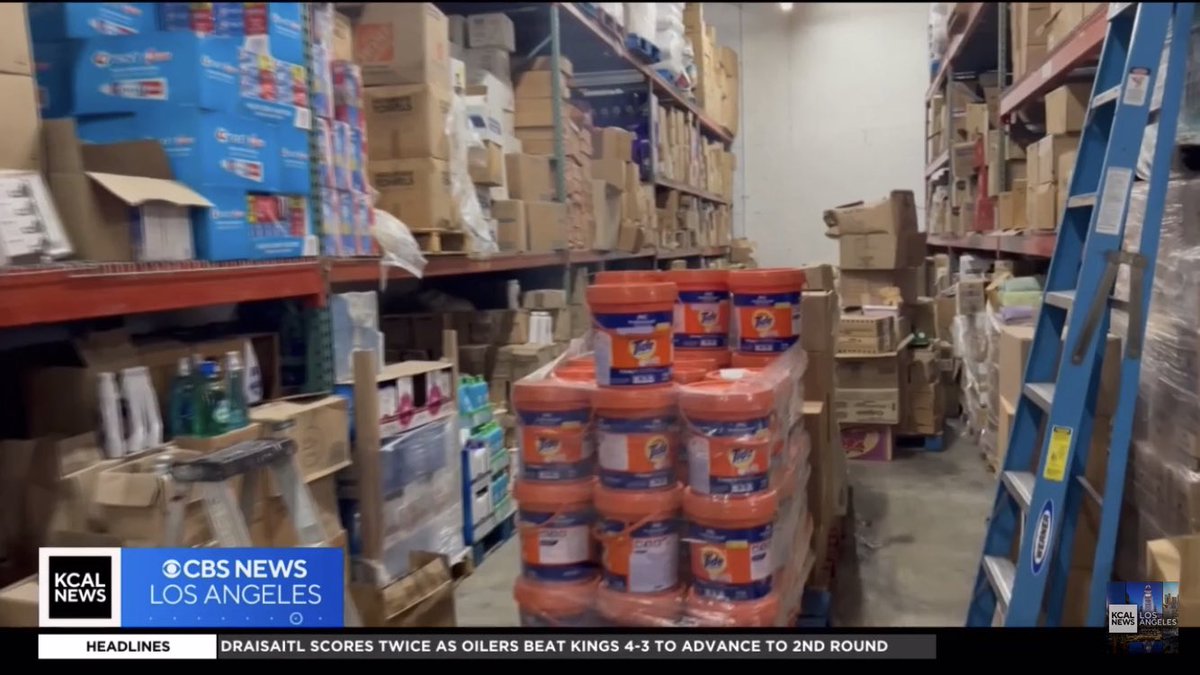 This is not a Costco or a Walmart. This is a warehouse full of stolen items discovered in Los Angeles, California. This is not random retail theft. This is a coordinated operation. Where the hell is the FBI?