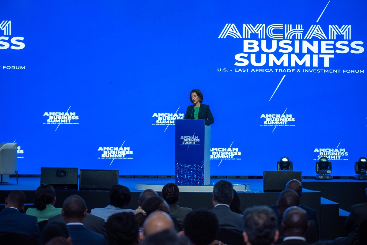 U.S. Secretary for Commerce @ginaraimondo highlighted Kenya's abundant economic opportunities, noting Africa's rising influence globally. She stated, 'Africa is a continent of opportunity & solutions.' Full video: bit.ly/3y6SUn9 #AMCHAMSummit