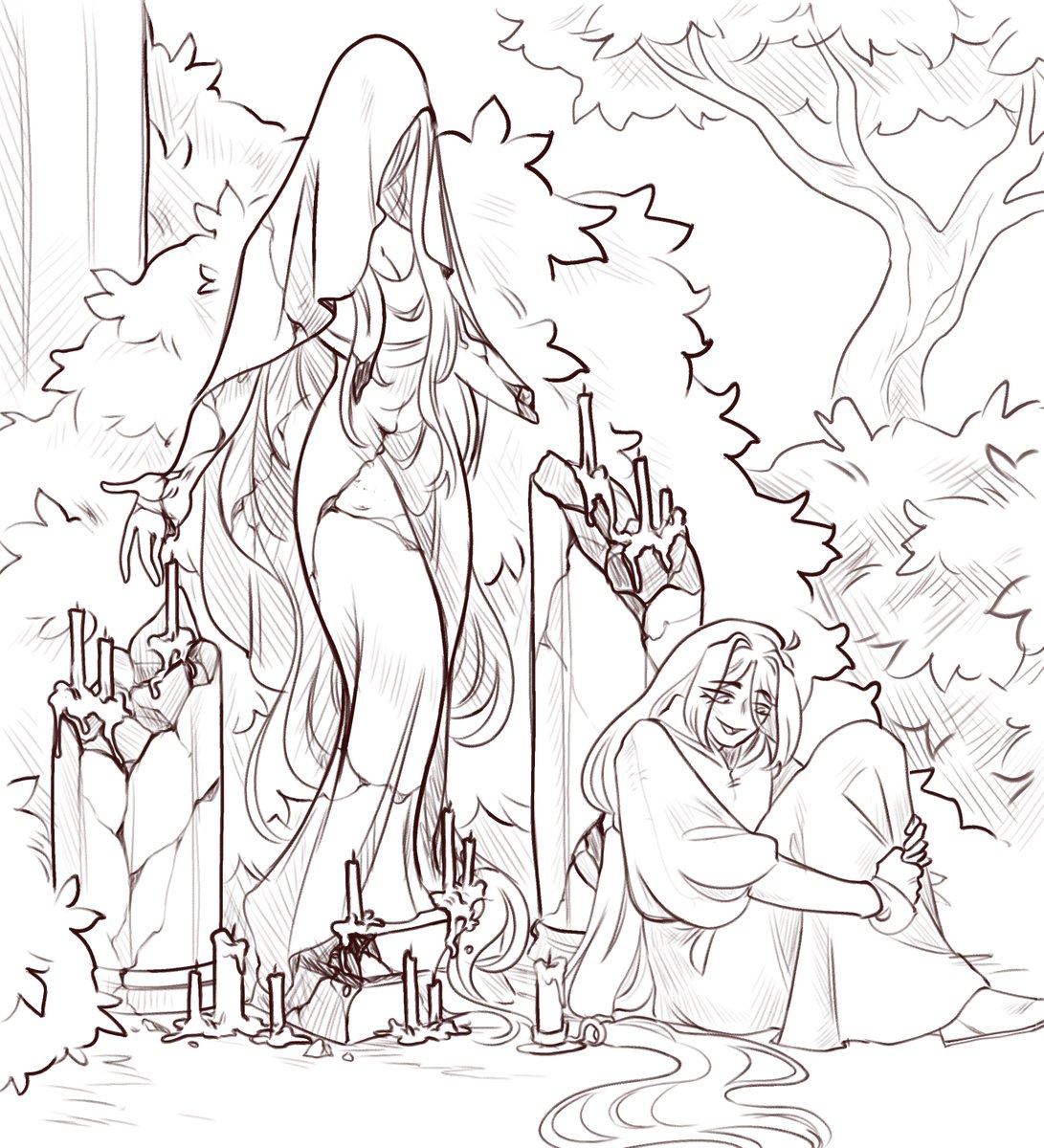 not sure if ill color anytime it soon but have another #Argenthill AU piece

I imagine Genti comes to the statue of his goddess to pray (or just talk about his day) and each time he prays he leaves a candle