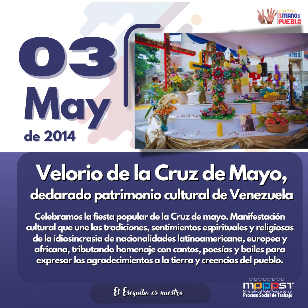 #Efeméride || Tal día como hoy #03May en el 2014 El Velorio de la Cruz de Mayo, fue declarado patrimonio Cultural de Venezuela. Manifestación cultural que une las tradiciones, sentimientos espirituales y religiosos de la idiosincrasia de nacionalidades latinoamericanas.