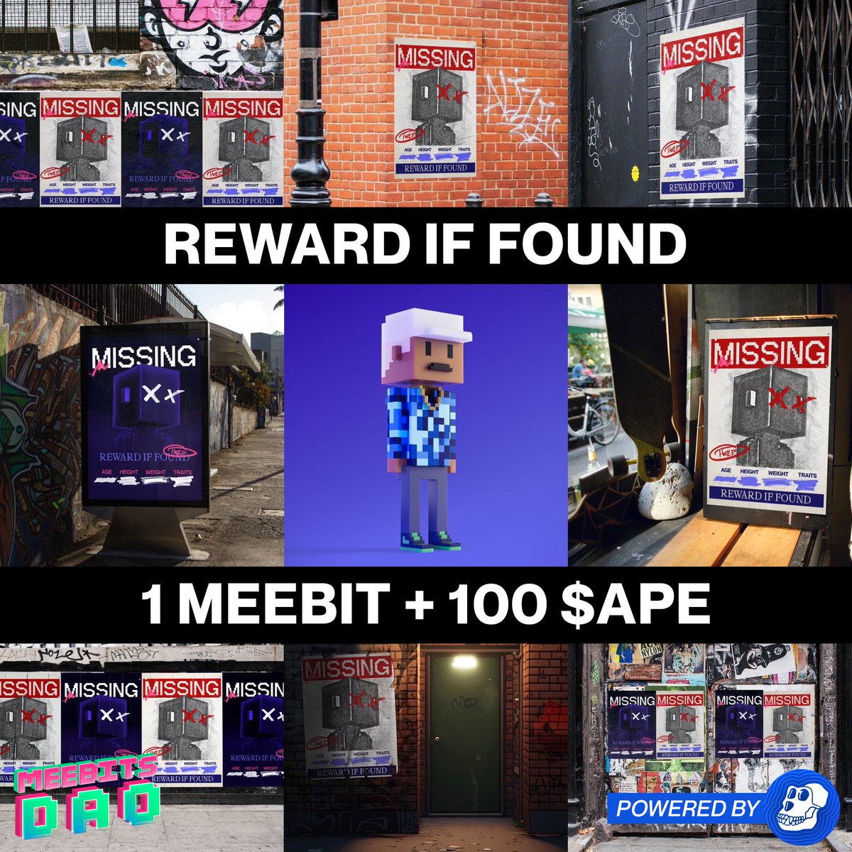 Hunt for The Missing Meebit STARTS NOW Solve the riddles in the MeebitsDAO Discord to unlock a wallet with Meebit #4691 + 100 $APE brought to you by @apecoin Be quick! Unlock the wallet and steal the prizes. There can only be one winner! Details below 👇